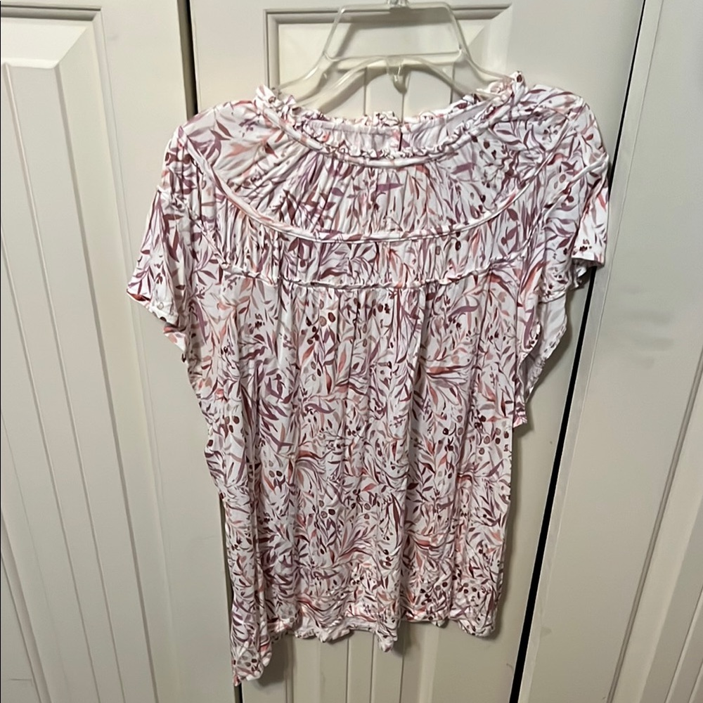 LOFT Pink Ruffled Bib Collar Blouse
